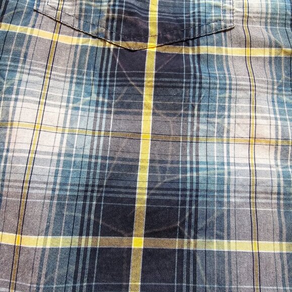 Red Head Brand Shirt Blue Mens Size Large Pearl Snap Plaid Short Sleeve Casual - Picture 2 of 14